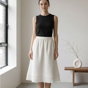Club Monaco cream linen cotton a-line midi skirt - size 12 (XL)